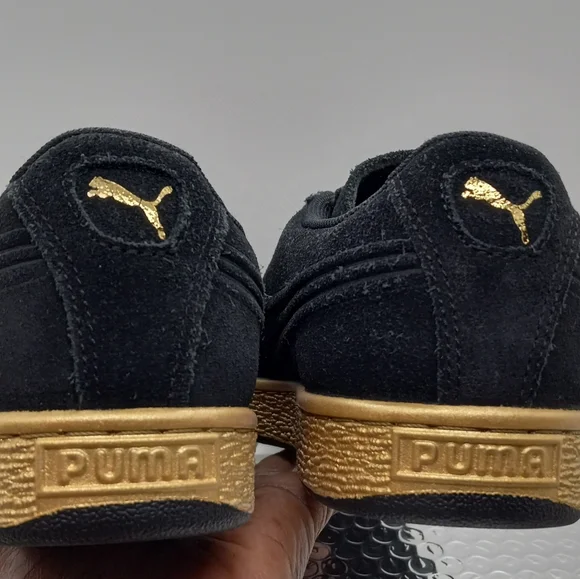 Puma Suede Black With Gold Sole. - Picture 5 of 8